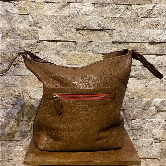 Coach Pebbled Leather Hobo Shoulder Bag Tobacco & Poppy Red - Picture 6 of 13